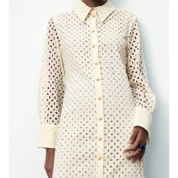 Zara Shirt Dress Maxi L/XL Cream/Off White - Picture 3 of 10